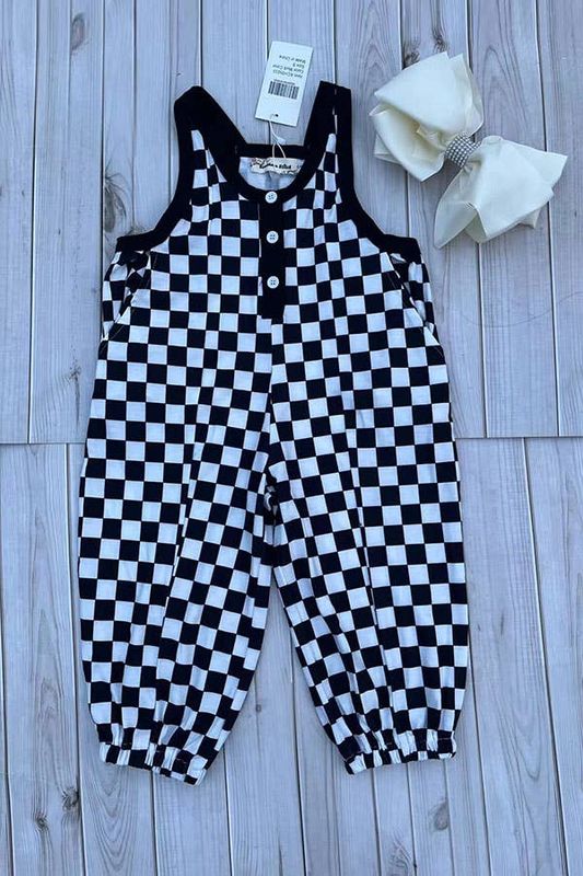 Checkered Loose Overall Girls Romper/Jumpsuit