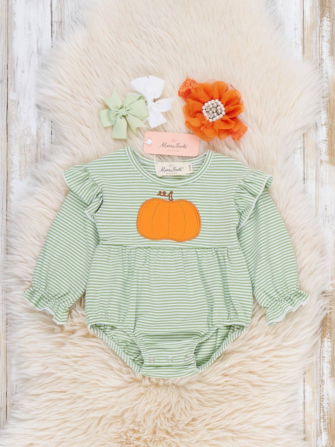 Harvest Pumpkin Embroidered Ruffle Romper, Size: 0/3MOS