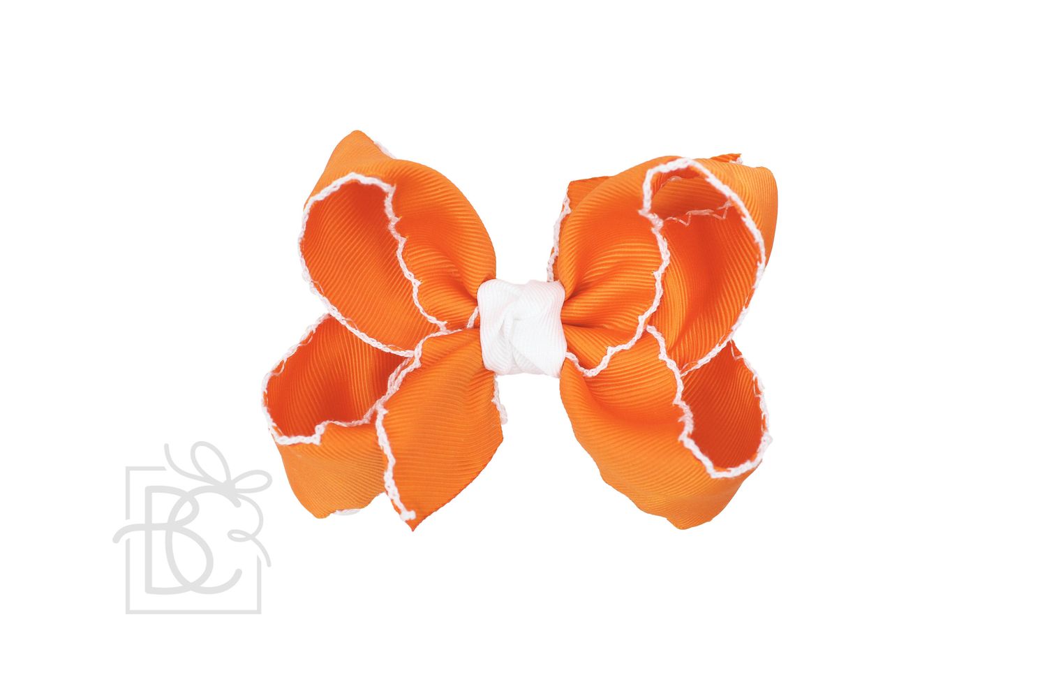 Crochet Edge Bows (Orange &amp; White), Size: 3.5" Medium