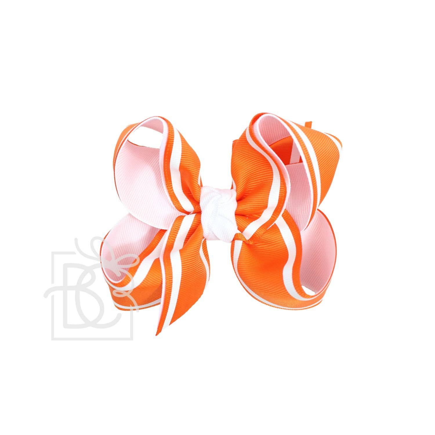 Layered Stripe Bow (Orange &amp; White), Size: 4.5" Large