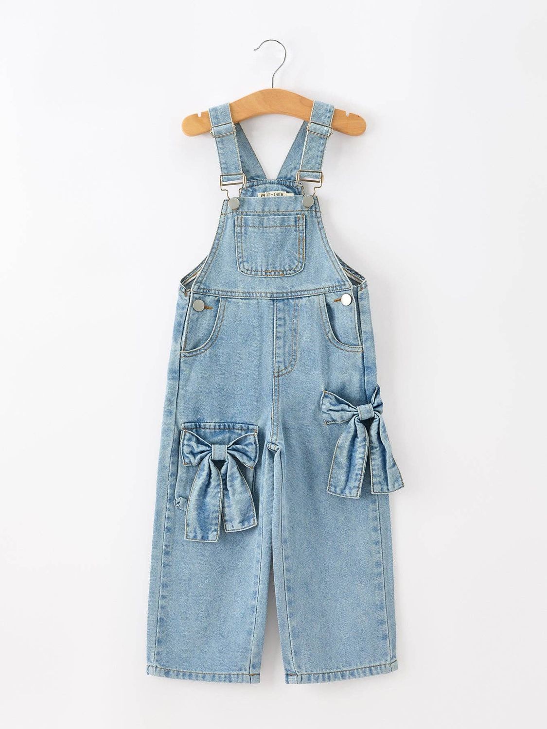 Rylee Faith Designs - Bow Denim Girl Overalls Wide Leg Jumpsuit