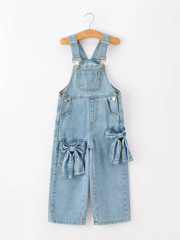 Rylee Faith Designs - Bow Denim Girl Overalls Wide Leg Jumpsuit