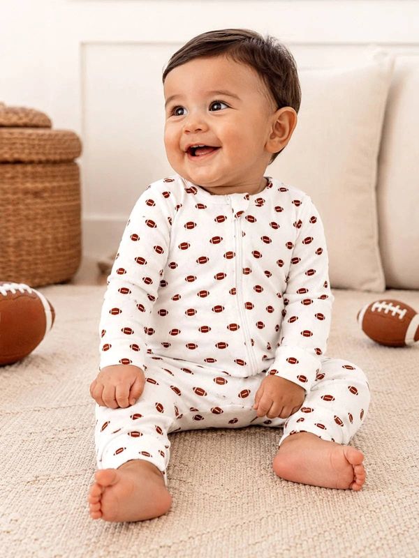 Football / Organic Pointelle 2-Way Zip Romper