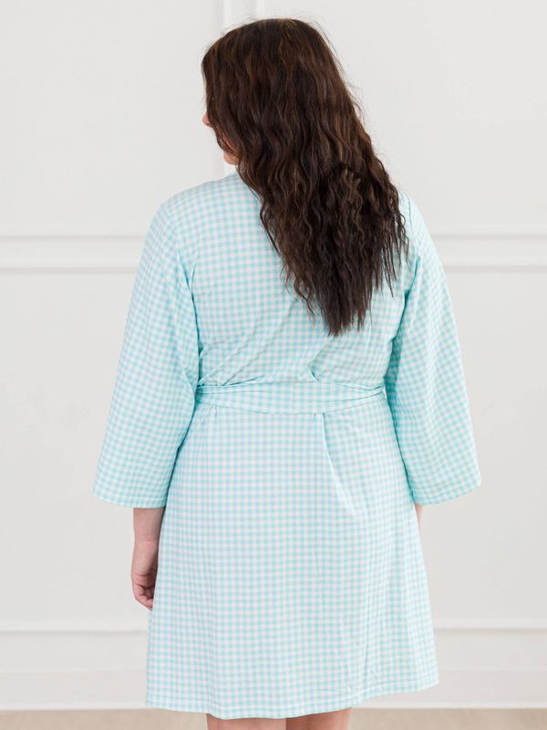 RuffleButts + RuggedButts - SoftSnooze™ Women's Cotton Modal Blue Breeze Gingham Mommy &amp; Me Maternity Robe