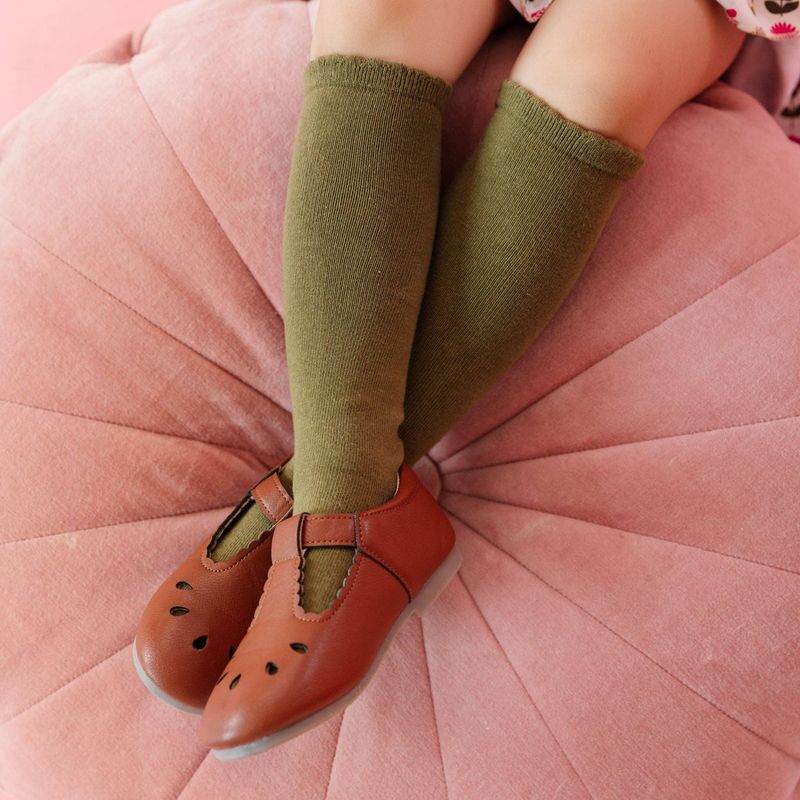Little Stocking Co. - Scalloped Knee High Socks - Olive