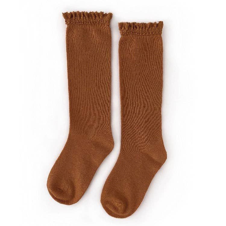 Little Stocking Co. - Sugar Almond Lace Top Knee High Socks