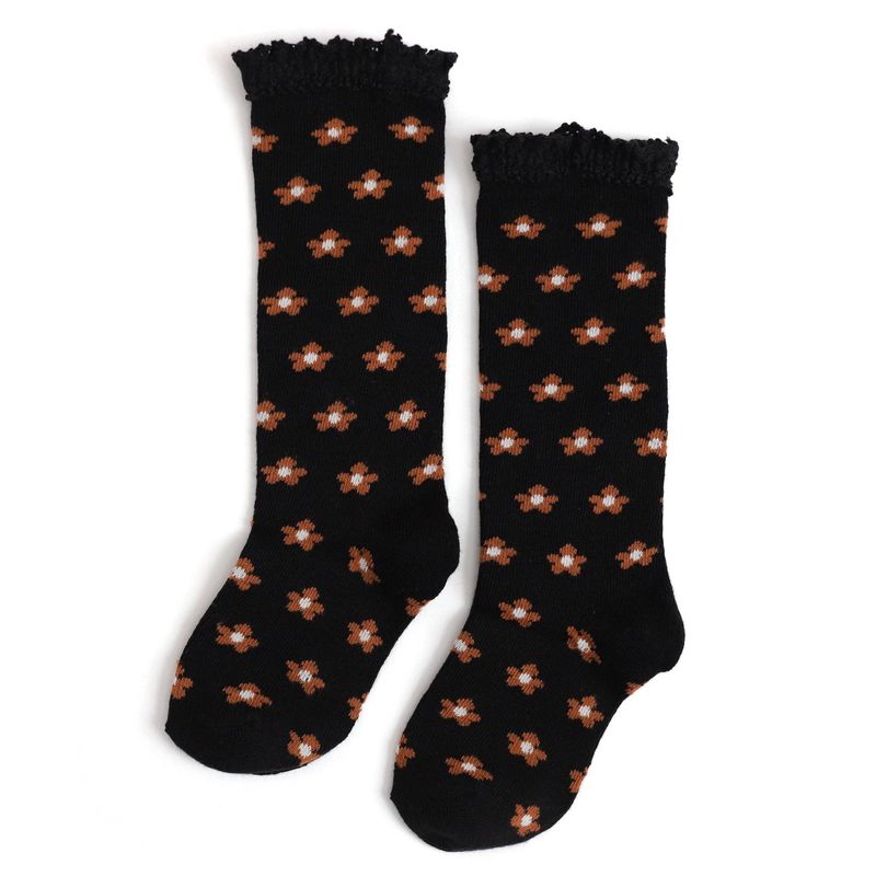 Little Stocking Co. - Black Floral Lace Top Knee High Socks