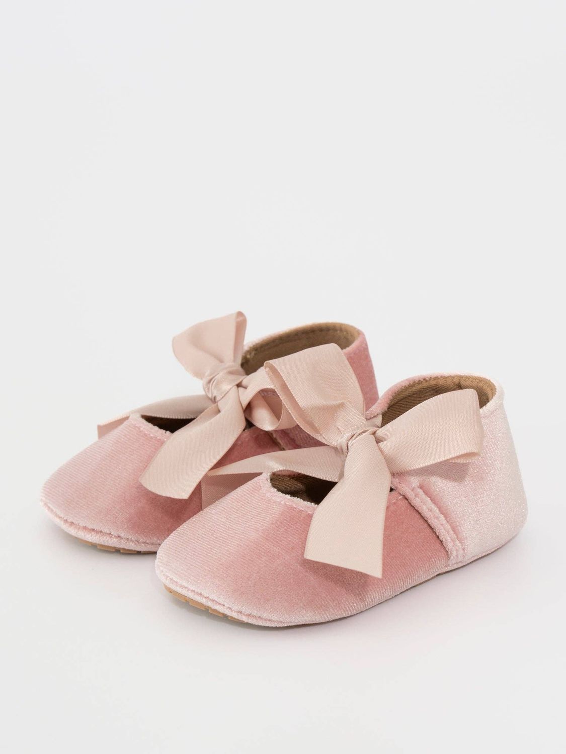 Marie Nicole Clothing - Velvet Ribbon Bow Baby Shoe Dusty Pink, Size: 0/6MOS