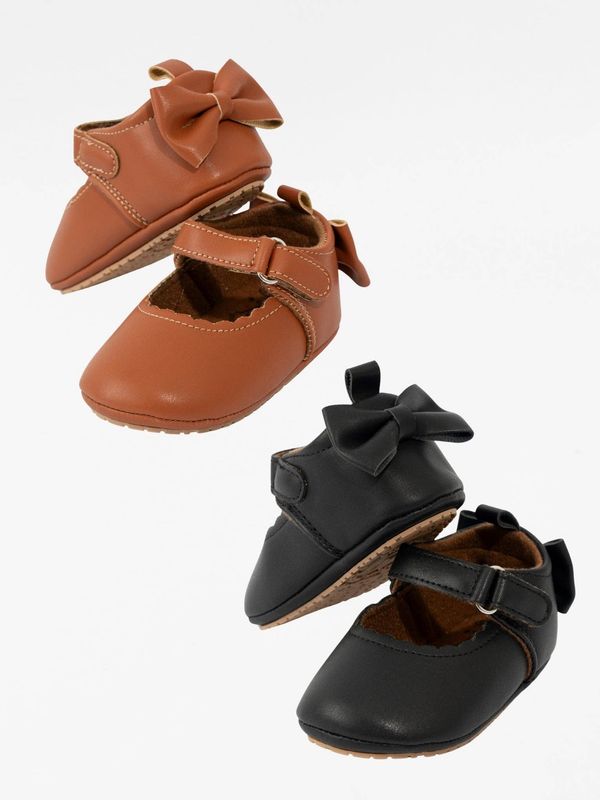 Marie Nicole Clothing - Scalloped Heel Bows Mary Jane Baby Shoes Brown