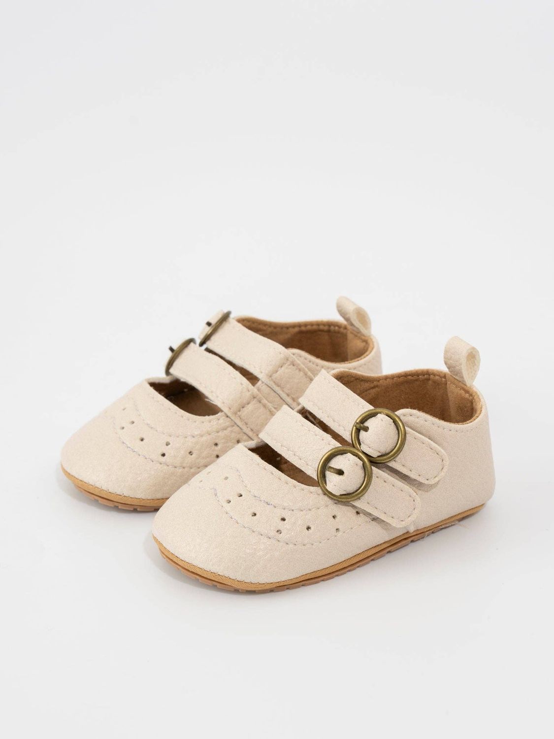 Marie Nicole Clothing - Double Buckle Mary Jane Baby Shoe Neutral