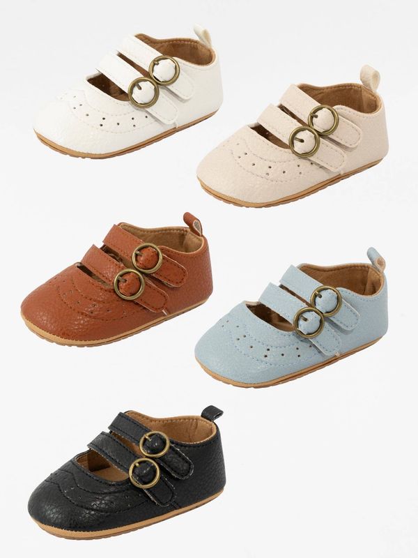 Marie Nicole Clothing - Double Buckle Mary Jane Baby Shoe Neutral
