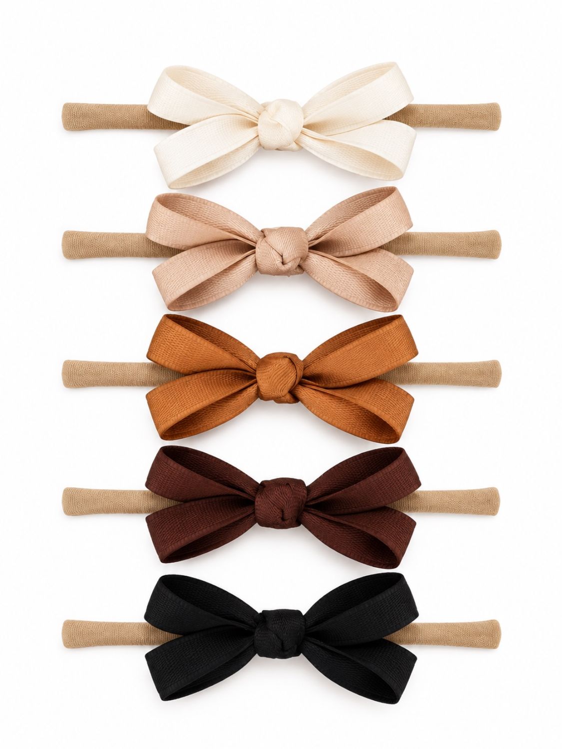 5-Pack Petite Nylon Bows, Toasted Neutrals