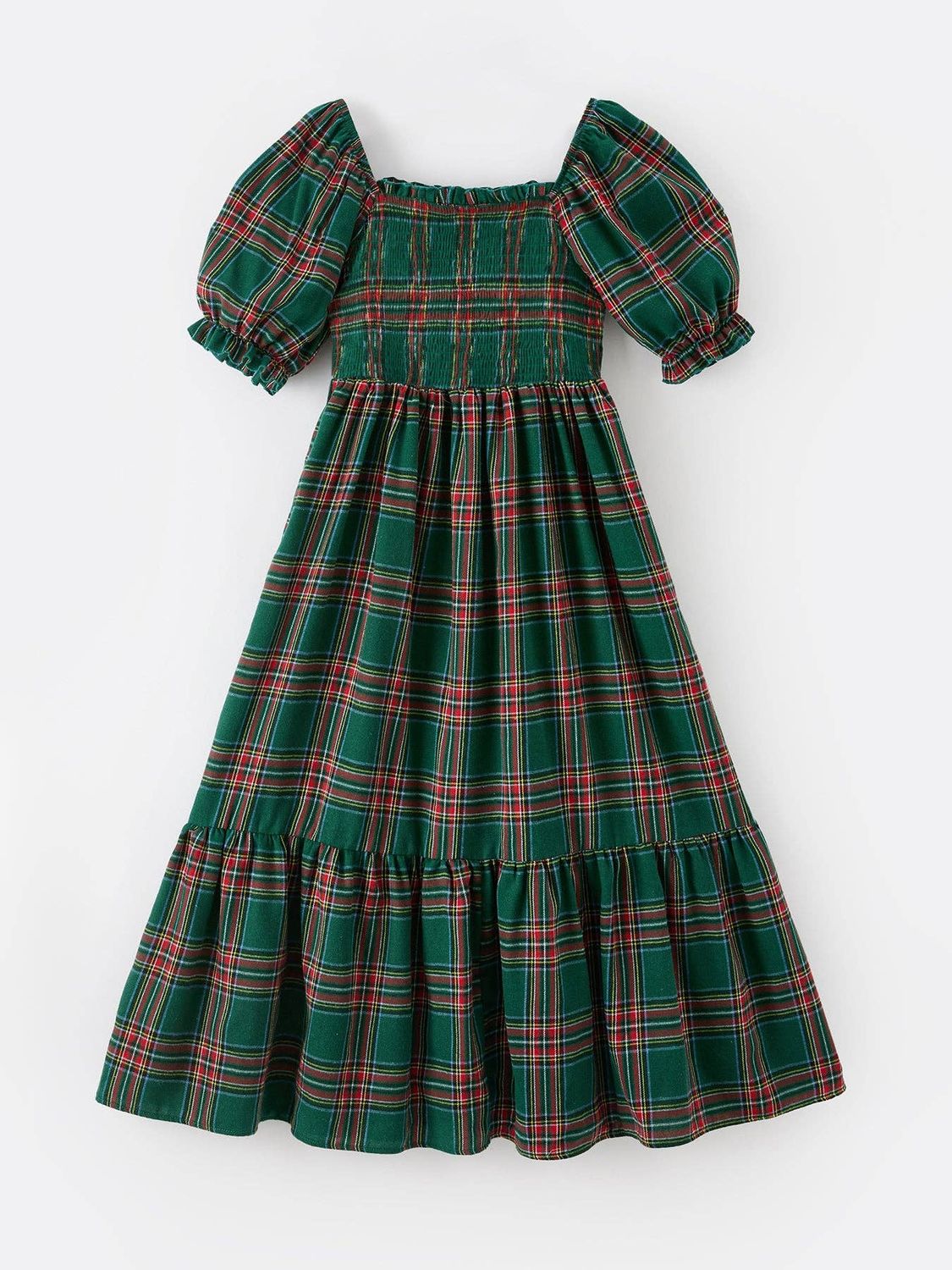 Christmas Green Plaid Mommy and Me Matching Dress, Size: 2XL