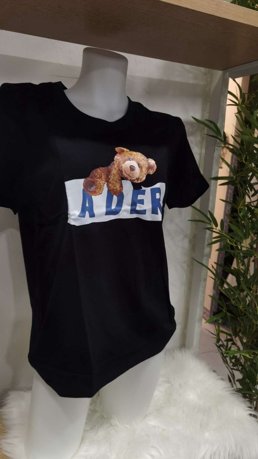 Baijia bear letter print cotton loose t-shirt: Papa bear black : XXL 22685
