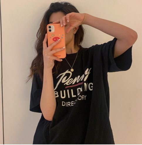 Xianhuidan letter printing mid-length loose super hot student top: black: XL XHD12482 65137