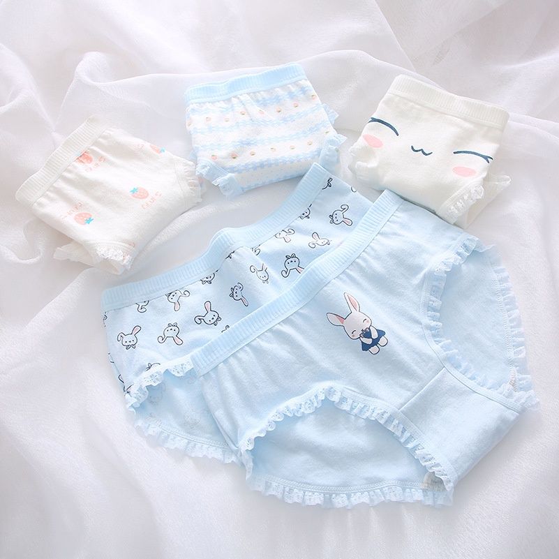 Wuli X12 Kawaii 5pcs mid-waist  cotton Panties: blue rabbit: XL 58382