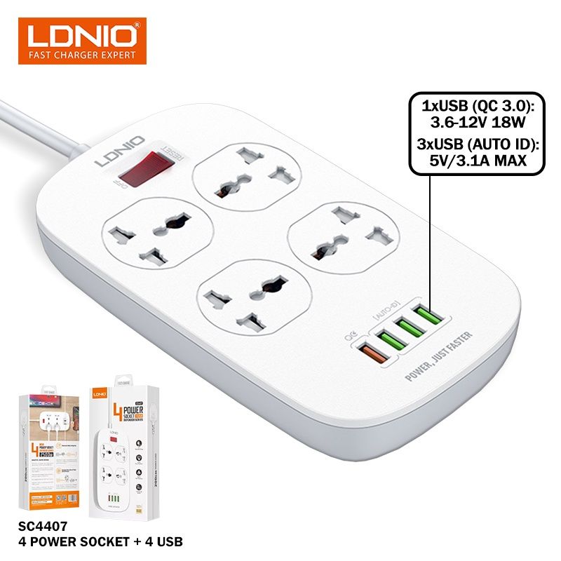Ldnio Power Extension Socket, Type: SC4407 WHITE