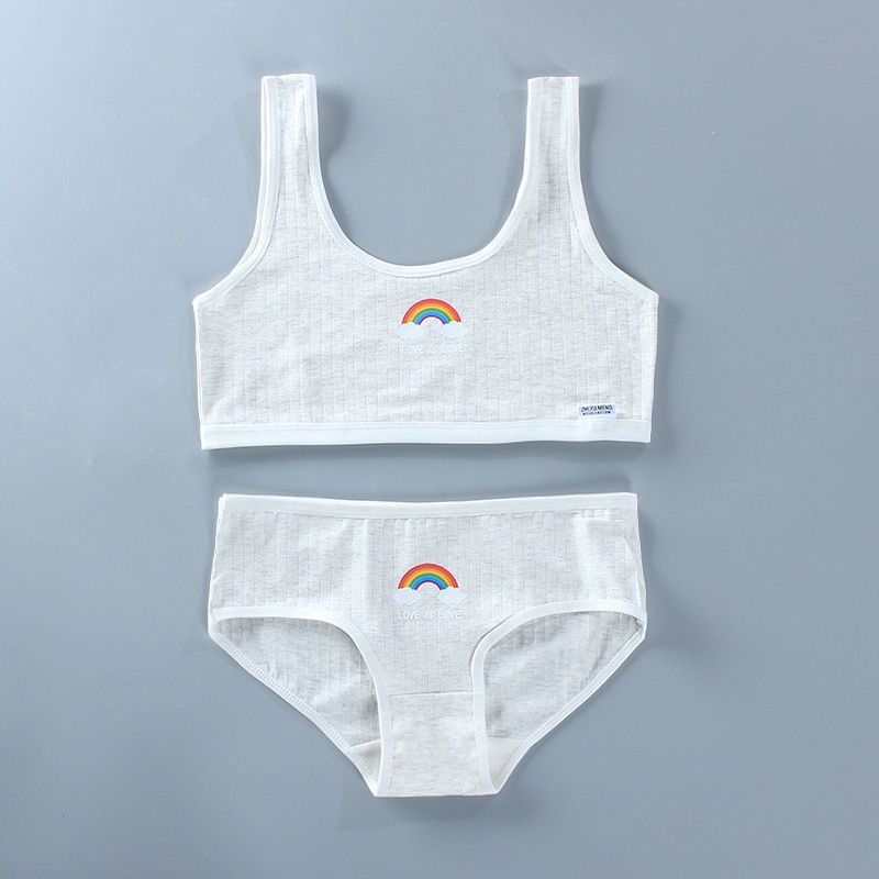 Manwei M7002YT Girls' bra set Rainbow pure cotton vest wrap corset 12 : Grey (under bust 60cm-80cm) 72233