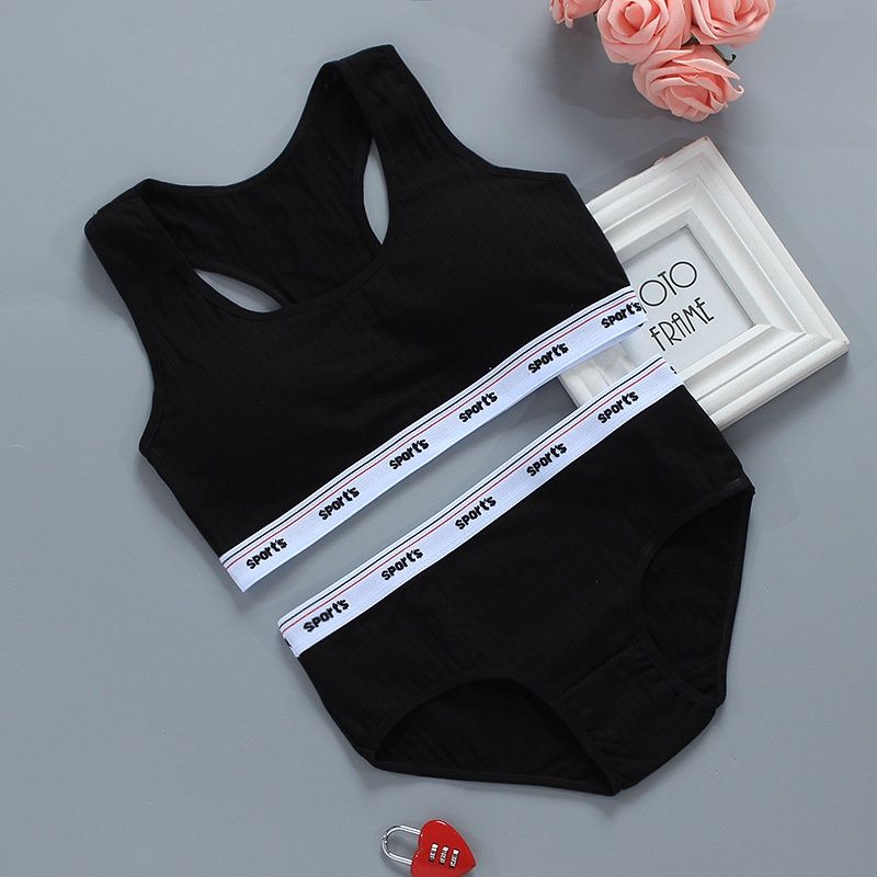 Manwei M7008T Girls bra set small vest cotton  9: Black(Under bust 60cm-80cm) 89361