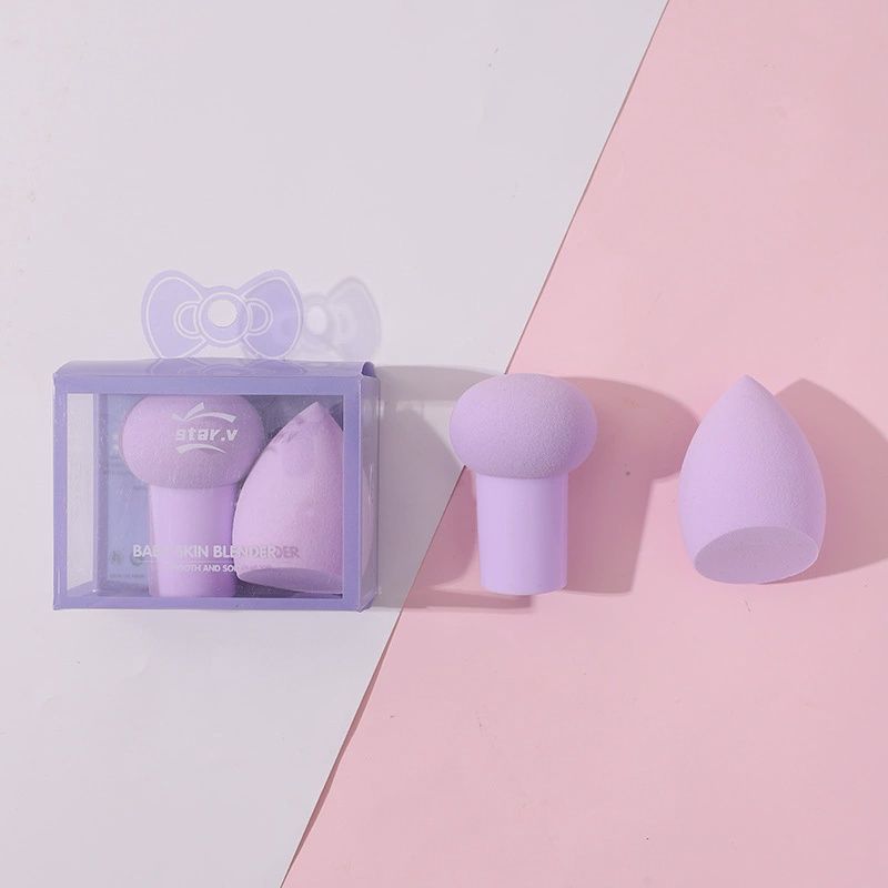 2pcs mushroom head + beauty blender-purple