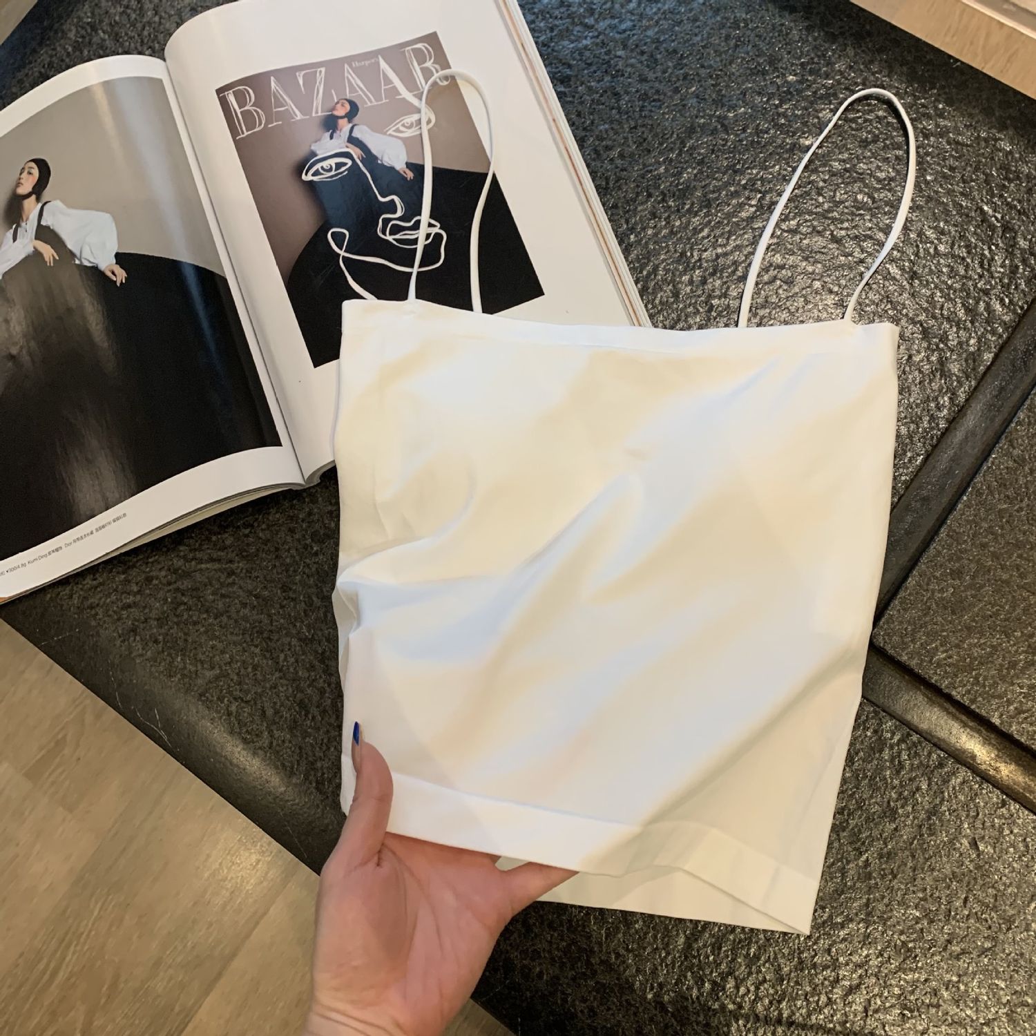 Hana 1806 camisole wrap chest bottoming vest : long pearl white 59764