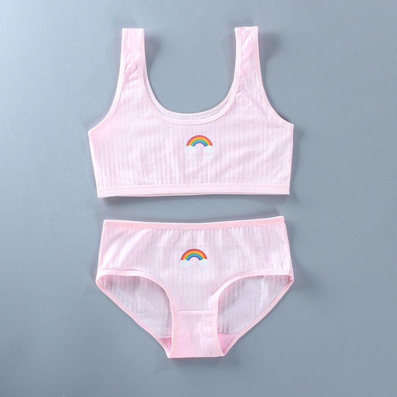 Manwei M7002YT Girls' bra set Rainbow pure cotton vest wrap corset 12 : Pink(under bust 60cm-80cm) 72231