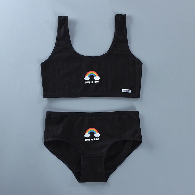 Manwei M7002YT Girls' bra set Rainbow pure cotton vest wrap corset 12 : Black(under bust 60cm-80cm) 72232