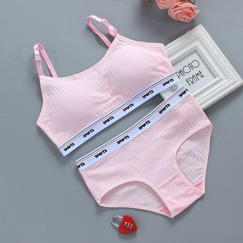 Manwei M7009T Girl's bra set Sports  small vest sling pure cottonn: Pink(Under bust 60cm-80cm) 26411