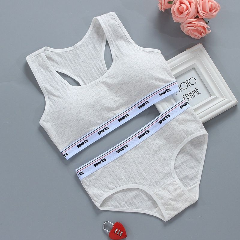 Manwei M7008T Girls bra set small vest cotton  9: 花灰 尺码: 均码(Under bust 60cm-80cm) 89362