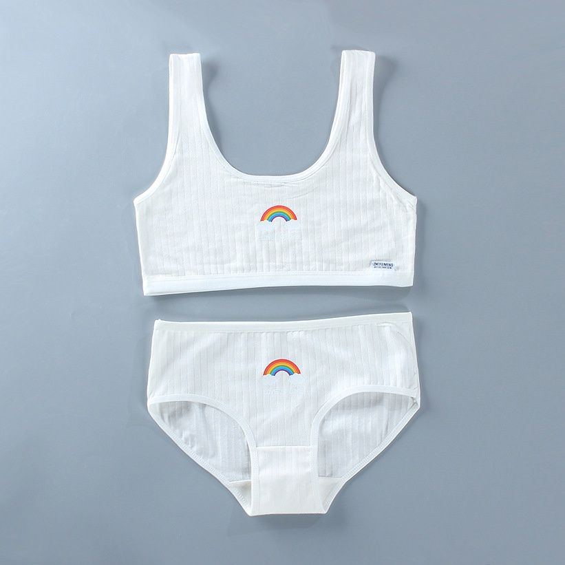 Manwei M7002YT Girls' bra set Rainbow pure cotton vest wrap corset 12 : White(under bust 60cm-80cm) 72230