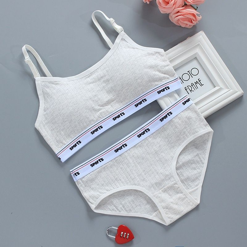 Manwei M7009T Girl's bra set Sports  small vest sling pure cottonn : Grey (Under bust 60cm-80cm) 26413