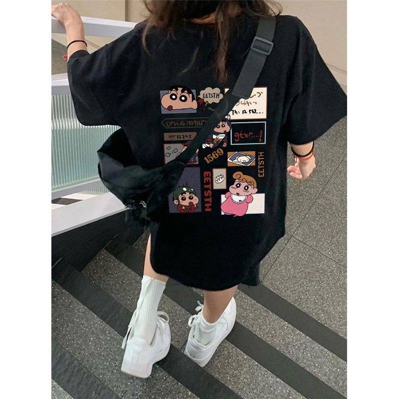 crayon shin-chan front and rear print T-shirt black