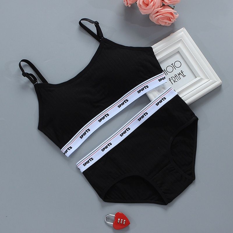 Manwei M7009T Girl's bra set Sports  small vest sling pure cottonn: Black(Under bust 60cm-80cm) 26412