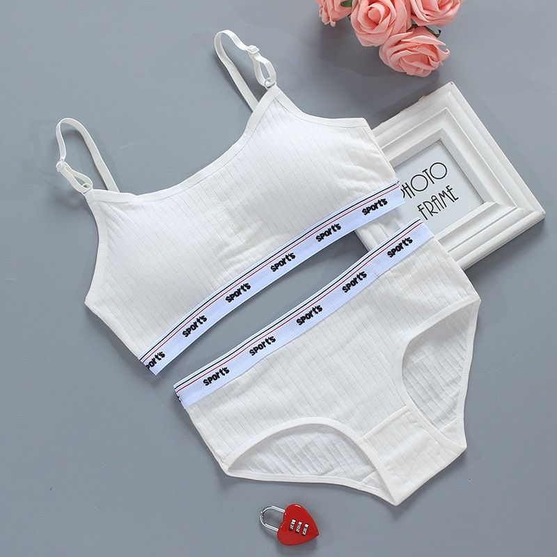 Manwei M7009T Girl's bra set Sports  small vest sling pure cottonn: White(Under bust 60cm-80cm) 26410