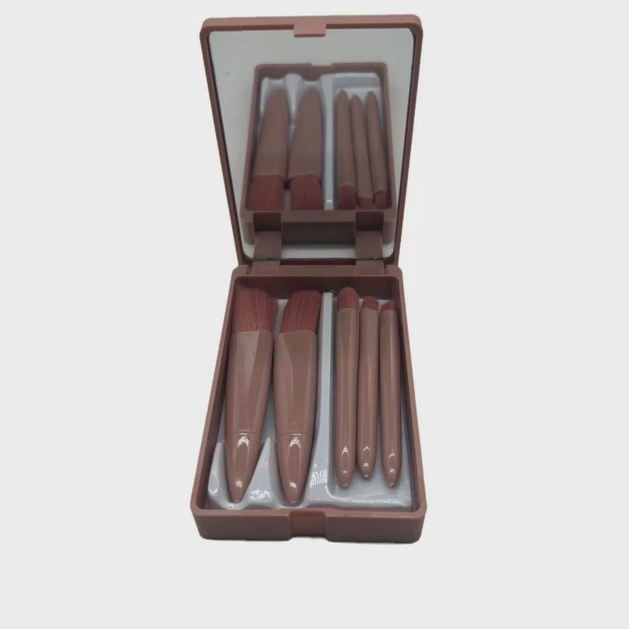 59294 YM 5 portable makeup brushes with mirror (brown)