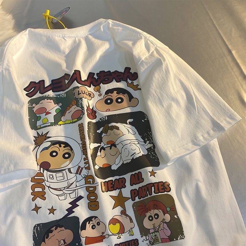 Qiuqi 694# Crayon Shin-chan Xiaokui cartoon printing short-sleeved T-shirt: White  03067