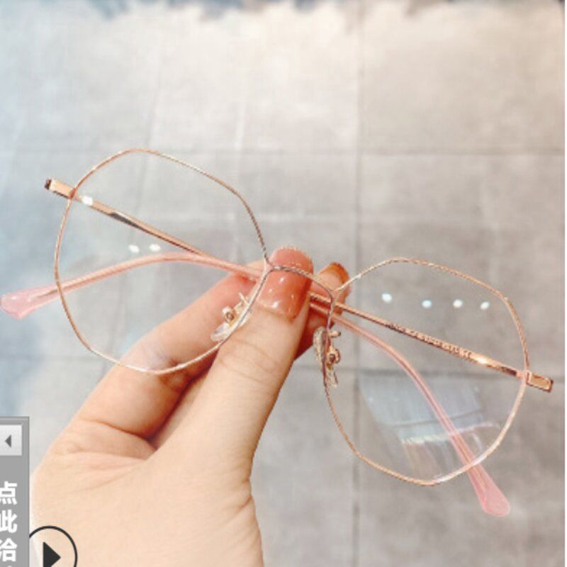 KeMingAiShi Korean-Style Blueray Glasses 韩版眼镜框双色学生防蓝光辐射平光镜金属镜框网红上黑下灰可配镜 镜框颜色: 玫瑰金框 镜片颜色: 无度数平光镜（蓝膜） 65795