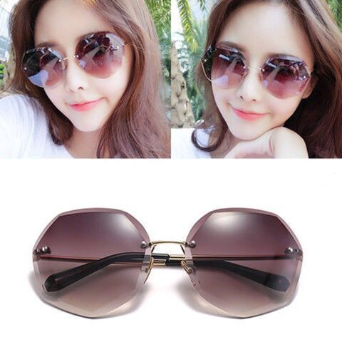Hongxing Rimless sunglasses: gold frame gradient gray 92491