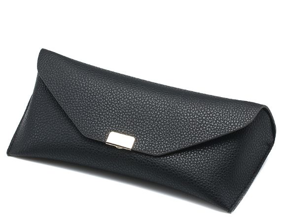 HD Lychee pattern button sunglasses case: black 65452