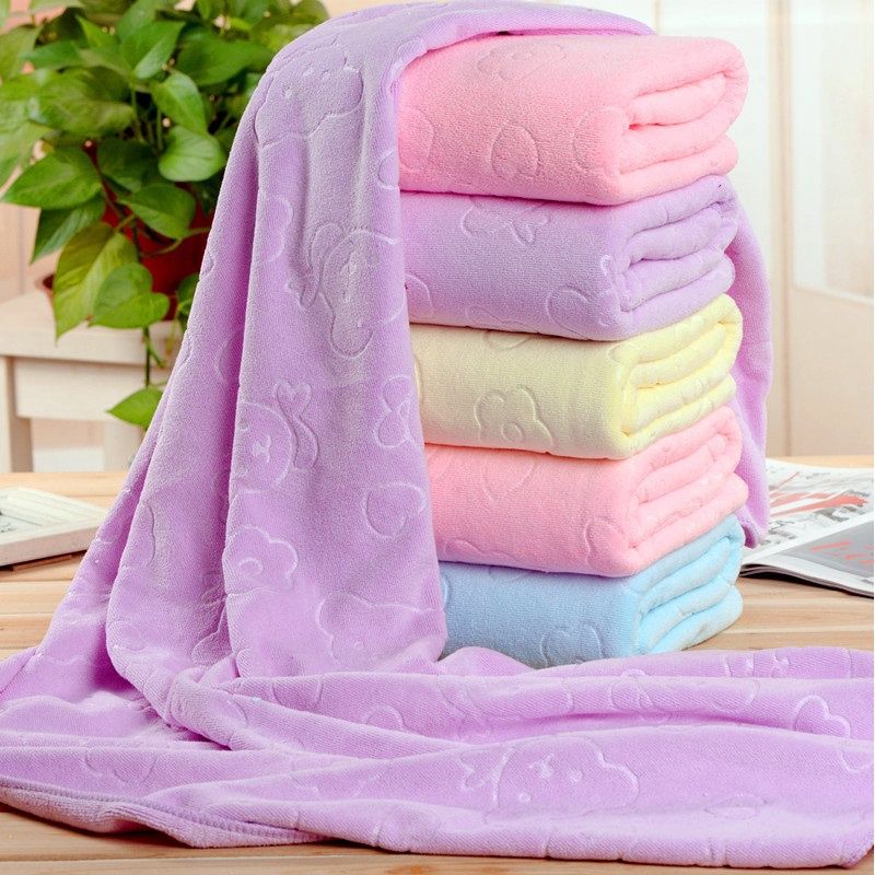 Xianao Microfiber Embossed Bath Towel: 200G Embossed 70*140 : Bear Light Yellow 37193