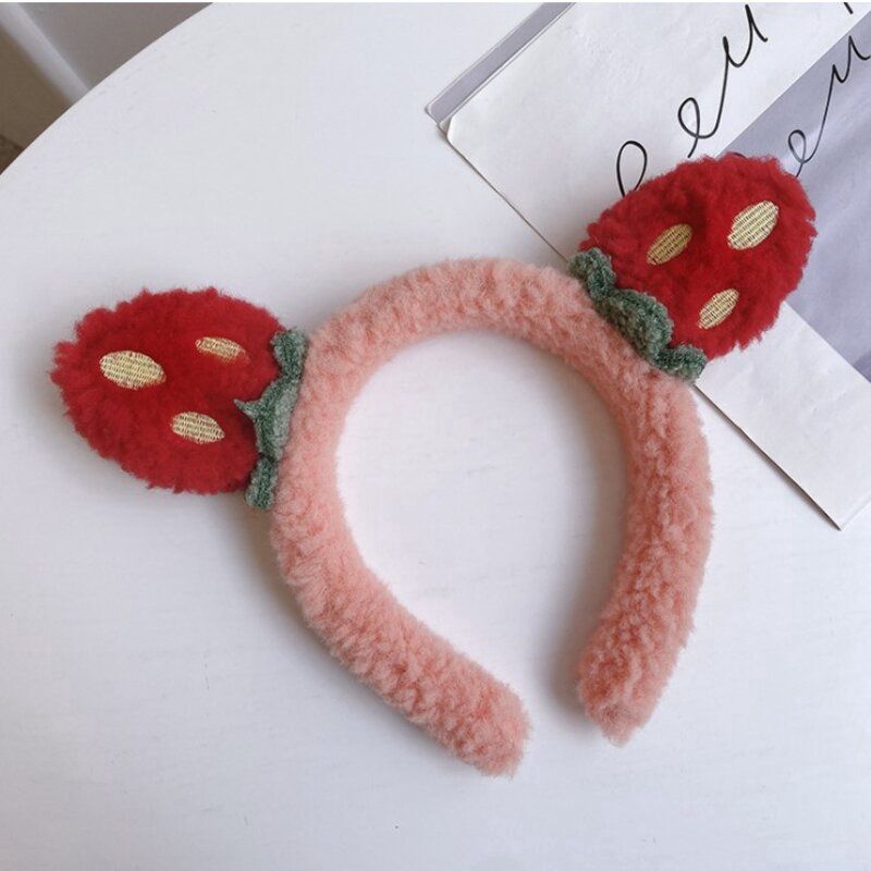 Shana Lamb Hair Cute Plush Strawberry Head Hoop: 橘色草莓发箍 Dd004796 49092