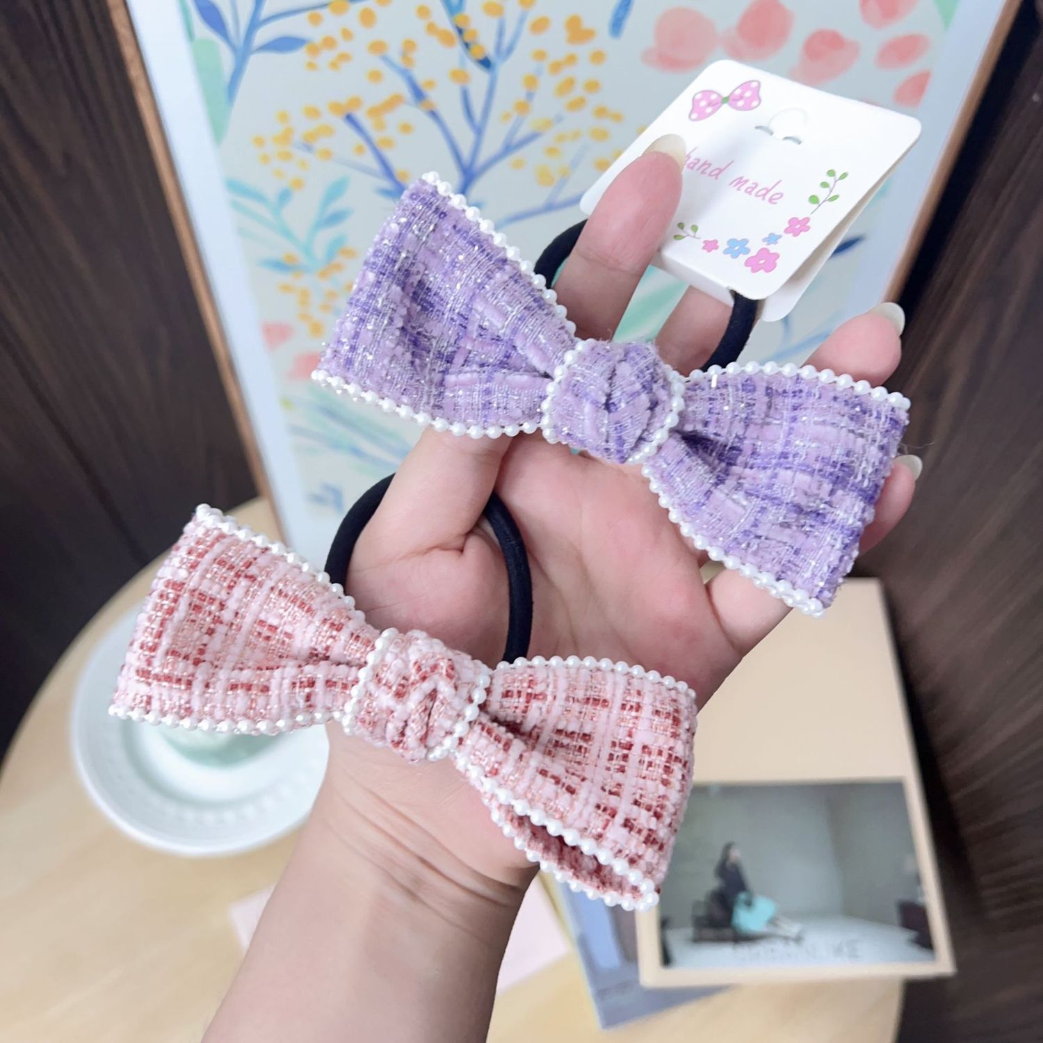 chengyi Xiaoxiangfeng Pearl  bow  hair clip: pink 78587