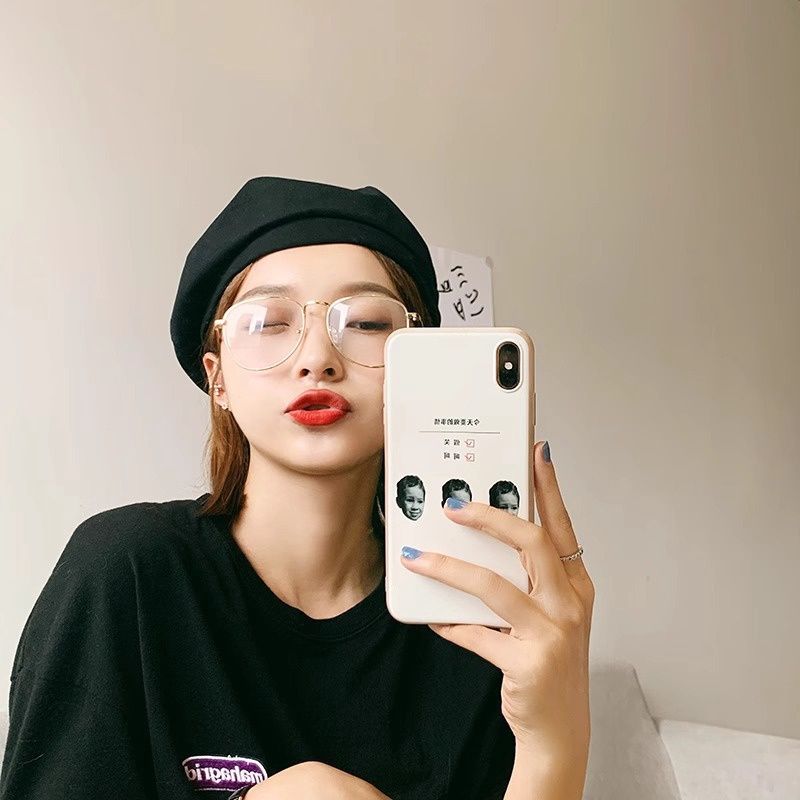 Cotton retro beret: black: M 84394