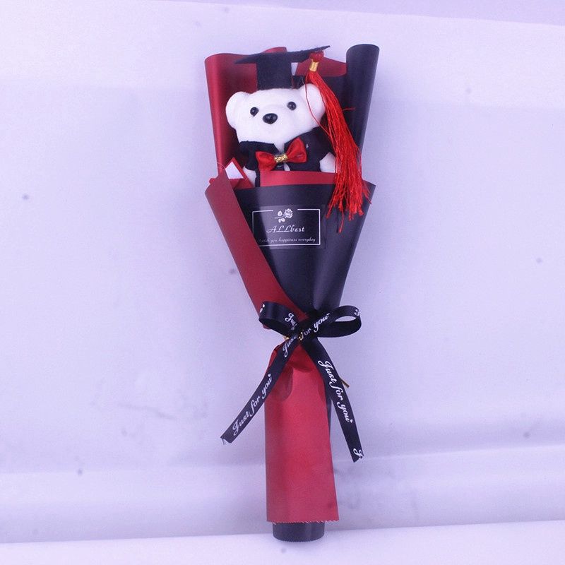 Licai Bouquet :Rose Red Paper W Graduation Bear (M) : 30cm 41933