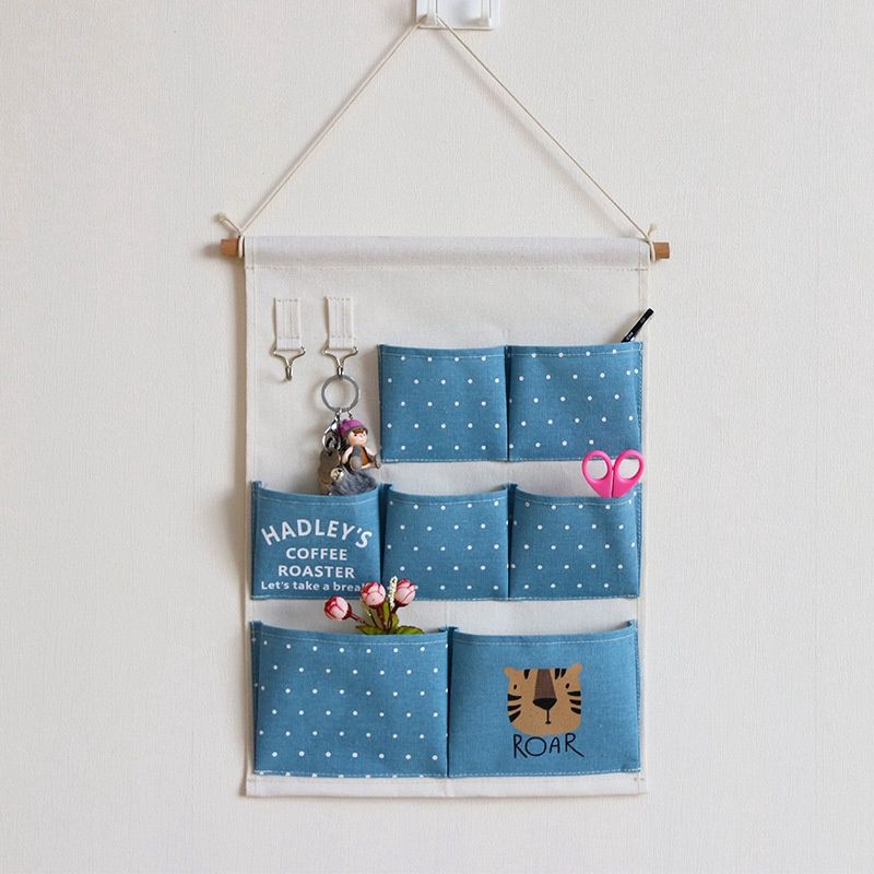 Canvas 7 Grid Hanging Storage Bag - Blue 00374