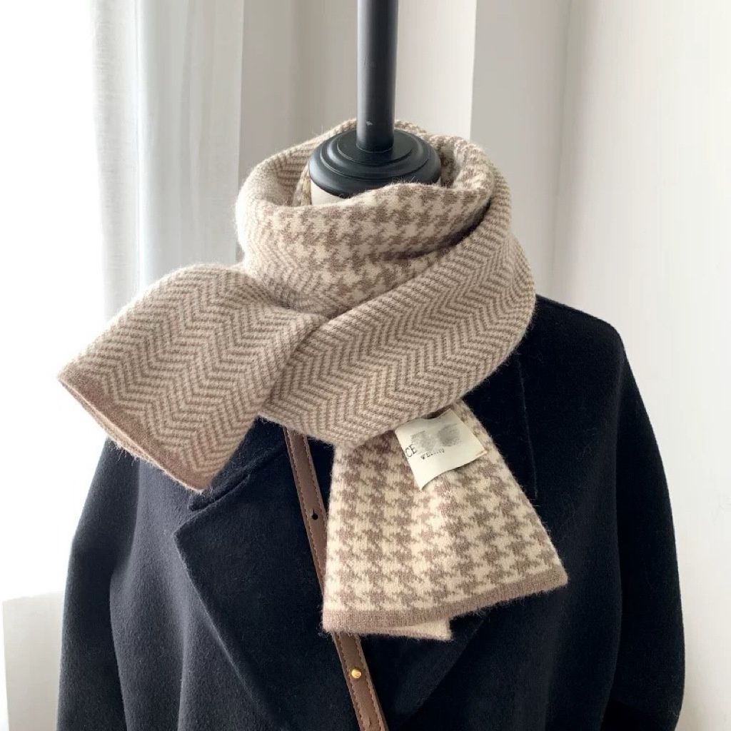 xiao Houndstooth scarf beige coffee 16912