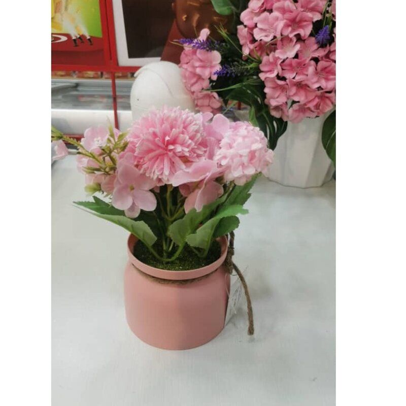 Simulation Flower Small Potted Ornaments: 5头绣球绿+绿盆 30139