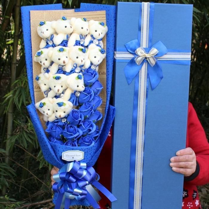 Binji teddy bear bouquet: 13 Diamond Bear + 14 Flower Blue 19486