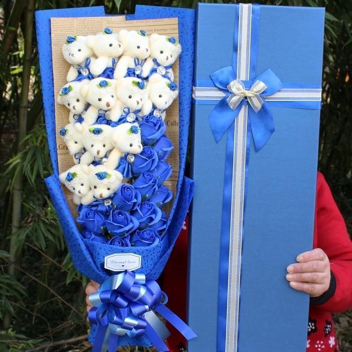 Binji teddy bear bouquet: 13 Diamond Bear + 14 Flower Blue 19486
