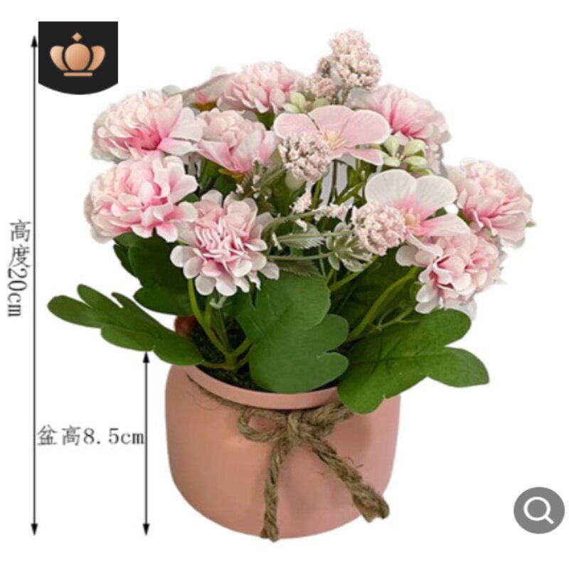 Simulation Flower Small Potted Ornaments: 迷你球菊深粉+粉盆 30138